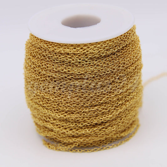 ATC Anti-Tarnishing Coating 24K Deep Gold Plated Cable Chain bulk, 3/10/32/50/100 Feet of SOLDERED Link - 2x2.5mm 2mm Links - ATC225