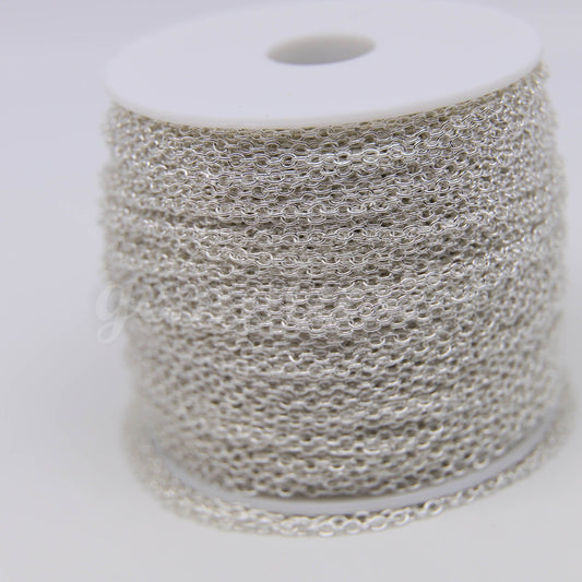 ATC Anti-Tarnishing Coating Sterling Silver Plated Cable Chain bulk, 3/10/32/50/100 Feet of SOLDERED Link - 2x2.5mm 2mm Links - ATC225