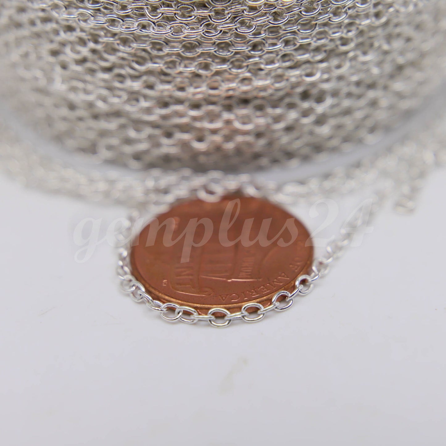 ATC Anti-Tarnishing Coating Sterling Silver Plated Cable Chain bulk, 3/10/32/50/100 Feet of SOLDERED Link - 2x2.5mm 2mm Links - ATC225