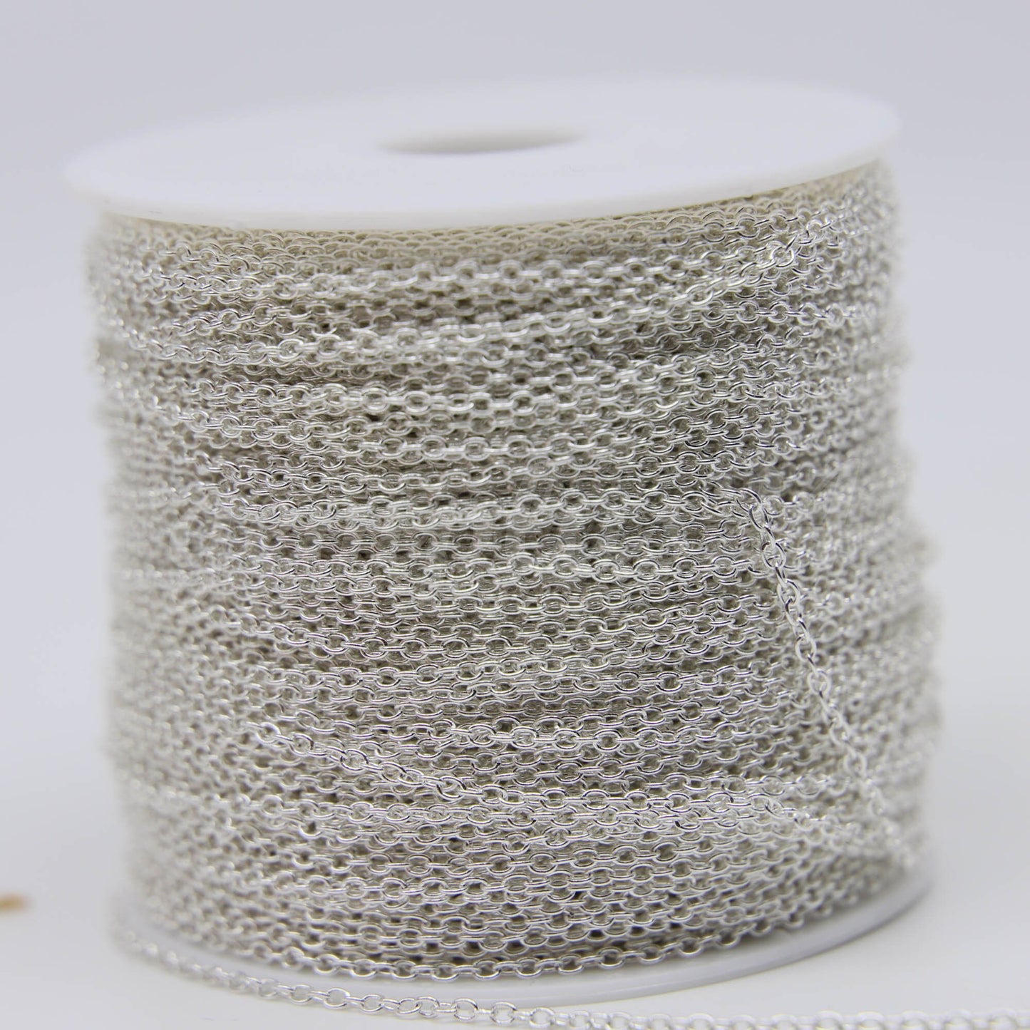 ATC Anti-Tarnishing Coating Sterling Silver Plated Cable Chain bulk, 3/10/32/50/100/300 Feet of SOLDERED Link - 2.0x1.4mm Links - ATC2014
