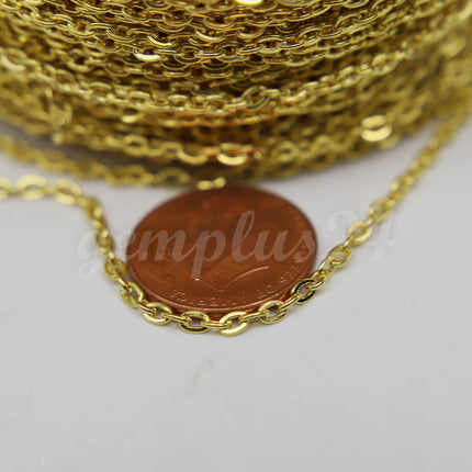 ATC Anti-Tarnishing Coating Plated  Flat Cable Chain bulk, 3/10/32/50 Feet of UNSOLDERED Link - 3x2.2mm Unsoldered - ATC322