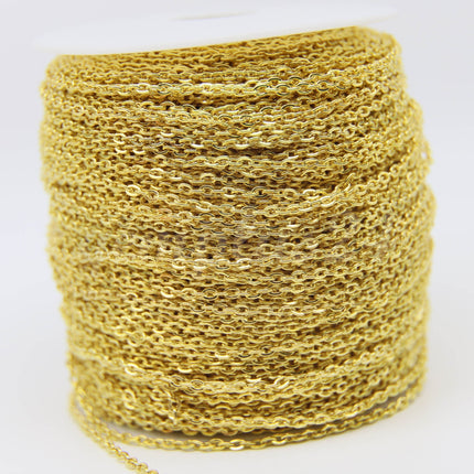 ATC Anti-Tarnishing Coating Plated  Flat Cable Chain bulk, 3/10/32/50 Feet of UNSOLDERED Link - 3x2.2mm Unsoldered - ATC322