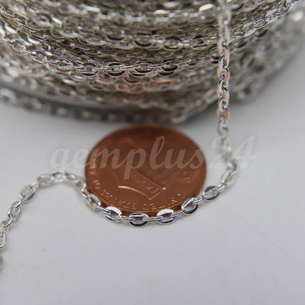 ATC Anti-Tarnishing Coating Sterling Silver Plated  Flat Cable Chain bulk, 3/10/32/50 Feet of UNSOLDERED Link - 3x2.2mm Unsoldered - ATC322