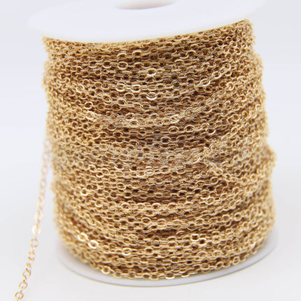 ATC Anti-Tarnishing Coating Plated  Flat Cable Chain bulk, 3/10/32/50 Feet of UNSOLDERED Link - 3x2.2mm Unsoldered - ATC322