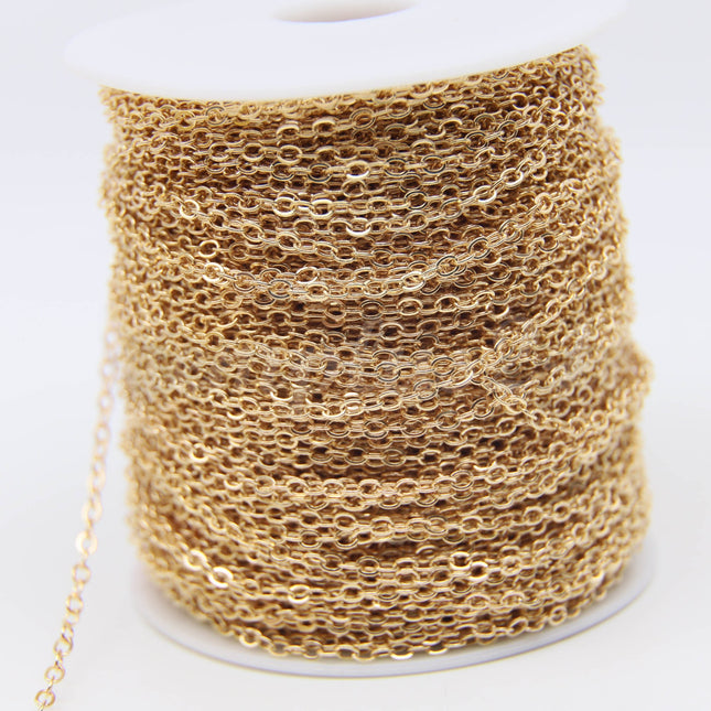 ATC Anti-Tarnishing Coating Plated  Flat Cable Chain bulk, 3/10/32/50 Feet of UNSOLDERED Link - 3x2.2mm Unsoldered - ATC322