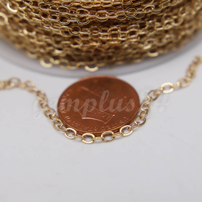ATC Anti-Tarnishing Coating Plated  Flat Cable Chain bulk, 3/10/32/50 Feet of UNSOLDERED Link - 3x2.2mm Unsoldered - ATC322