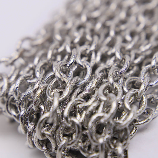 5 ft of rhodium plated oval texture cable chain - 8x7mm - white gold color - Unsoldered - 8070TX