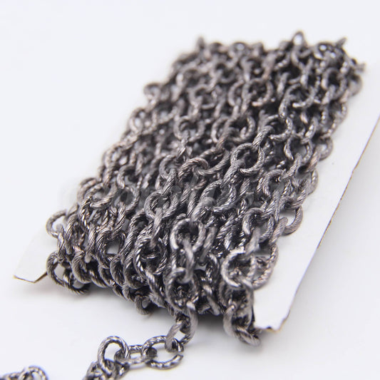 3/5/10/20 Feet of Gunmetal Plated Oval Texture Chunky Cable Chain - 8x7mm 1.4mm thickness - White Gold Color - Unsoldered Link - 8070TX