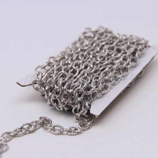 5 feet of Rhodium plated oval Texture Chunky Big cable chain - 8x7mm - white gold color - unsoldered Link - 8070TX
