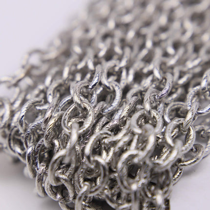 5 feet of Rhodium plated oval Texture Chunky Big cable chain - 8x7mm - white gold color - unsoldered Link - 8070TX