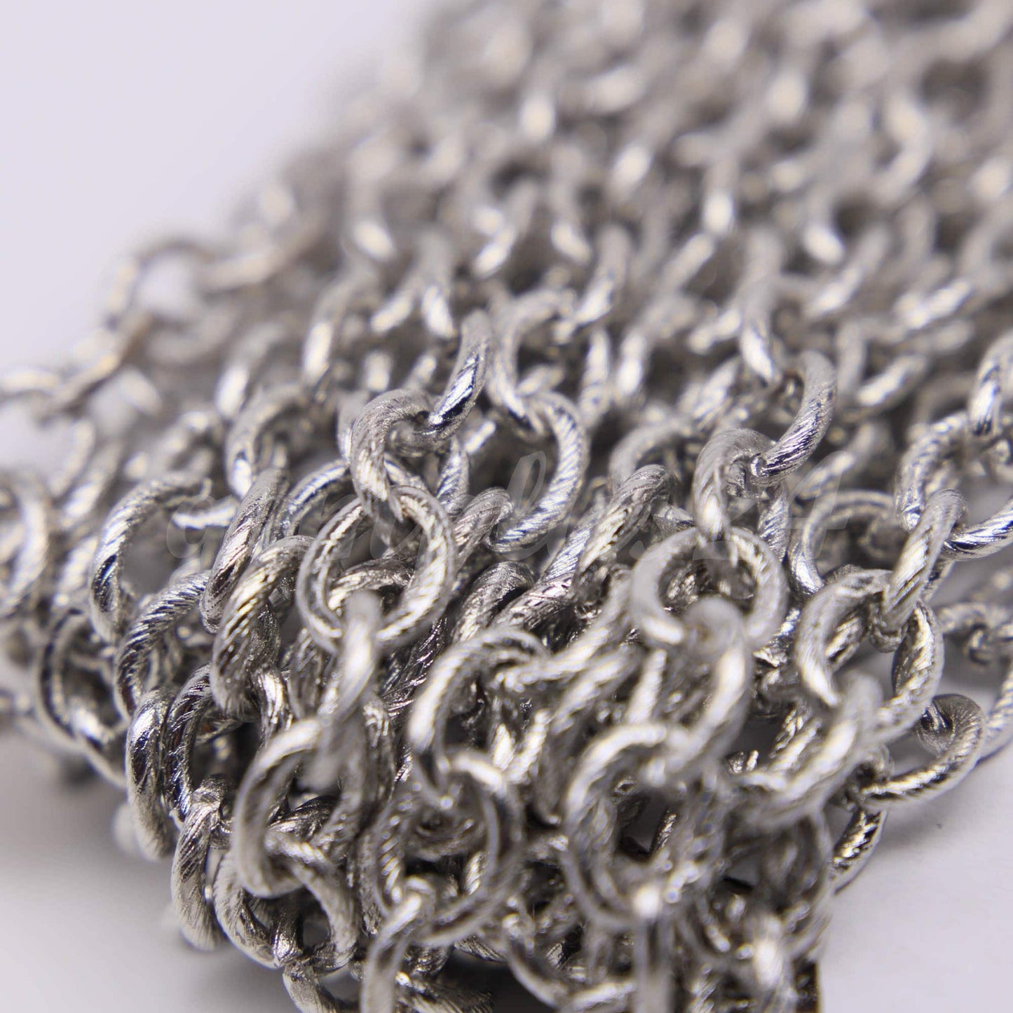 5 feet of Rhodium plated oval Texture Chunky Big cable chain - 8x7mm - white gold color - unsoldered Link - 8070TX