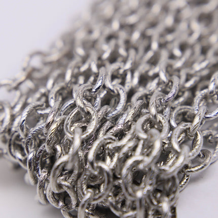 5 feet Rhodium plated oval texture CHUNKY cable chain - 8x7mm - white gold color - unsoldered - 8070TX