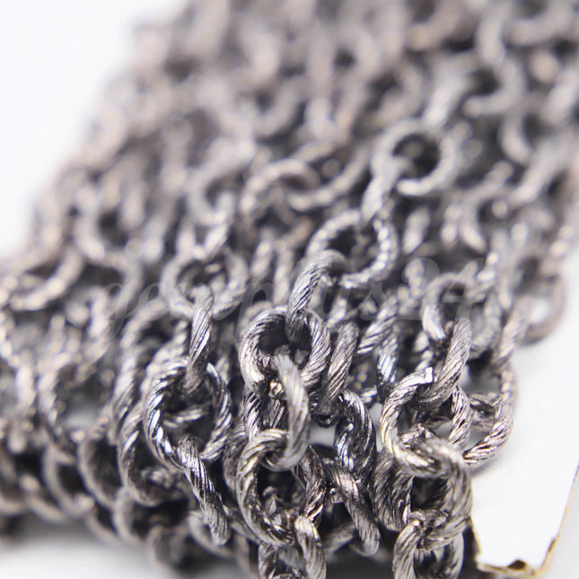 10 ft of Gunmetal plated oval texture cable chain - 8x7mm - unsoldered link - 8070TX