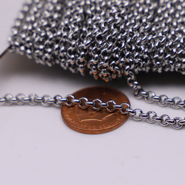 100 feet Stainless Steel ROLO chain Surgical 316L Sturdy Rolo chain bulk chain - 3.2mm - Bulk Chain Necklace Wholesale DIY - ST30BL