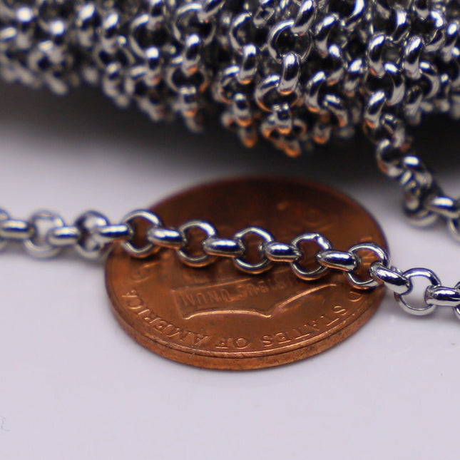32 feet Stainless Steel ROLO chain Surgical 316L Sturdy Rolo chain bulk chain - 3.2mm - Bulk Chain Necklace Wholesale DIY - ST30BL