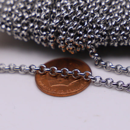 300 feet Stainless Steel ROLO chain Surgical 316L Sturdy Rolo chain bulk chain - 3.2mm - Bulk Chain Necklace Wholesale DIY - ST30BL