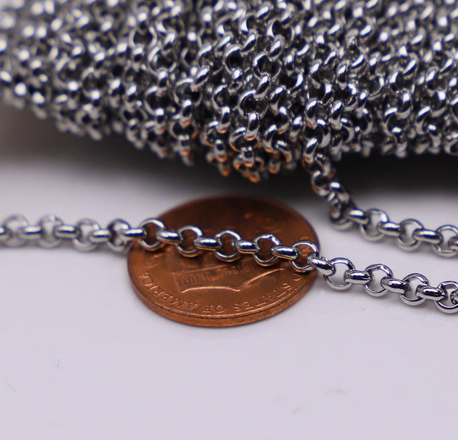 300 feet Stainless Steel ROLO chain Surgical 316L Sturdy Rolo chain bulk chain - 3.2mm - Bulk Chain Necklace Wholesale DIY - ST30BL