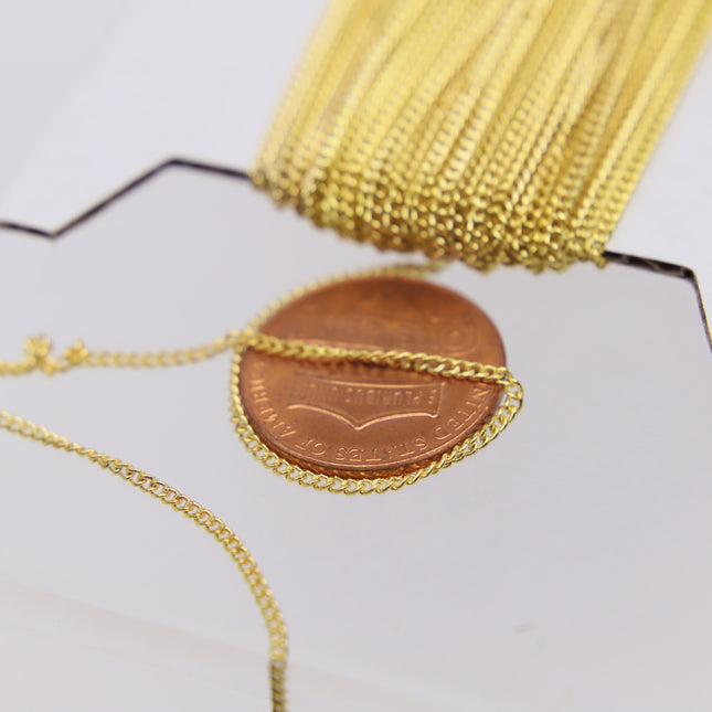 10/32/50/100/300 ft Reel Antique Copper FACET Tiny Dainty Micro curb chain - 1.3mm soldered link - FREE adequate jump ring (100 pcs) - 1.3F