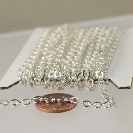 100 ft of Sterling Silver Plated Flat Cable Chain - 4X3.5mm SOLDERED link  - 435F