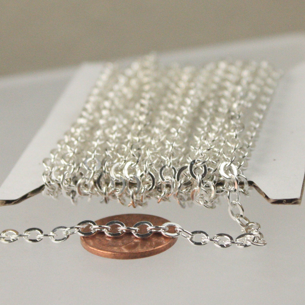 100 ft of Sterling Silver Plated Flat Cable Chain - 4X3.5mm SOLDERED link  - 435F