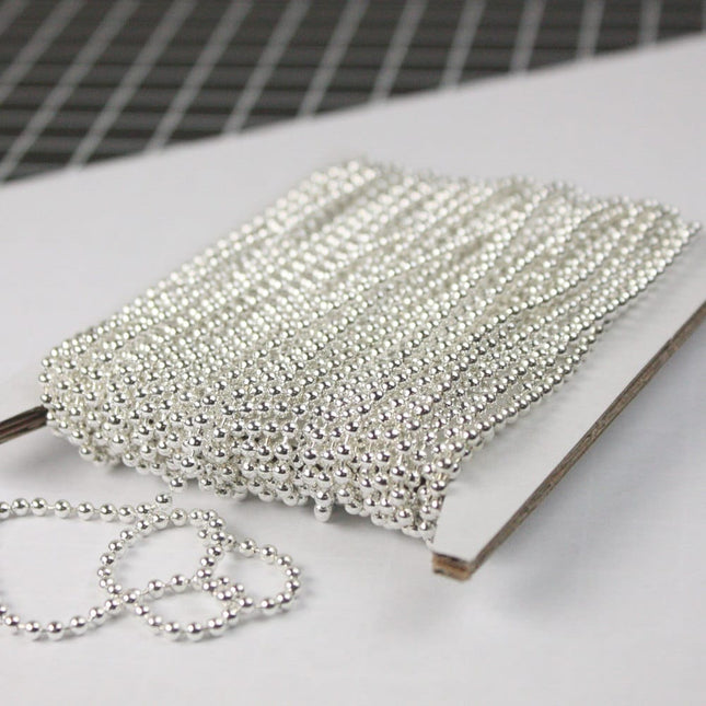 32 ft. spool of Silver Plated ROUND ball chain - 2.4mm ball size - with FREE 50pcs Connectors (Crimp)  - 24BALL