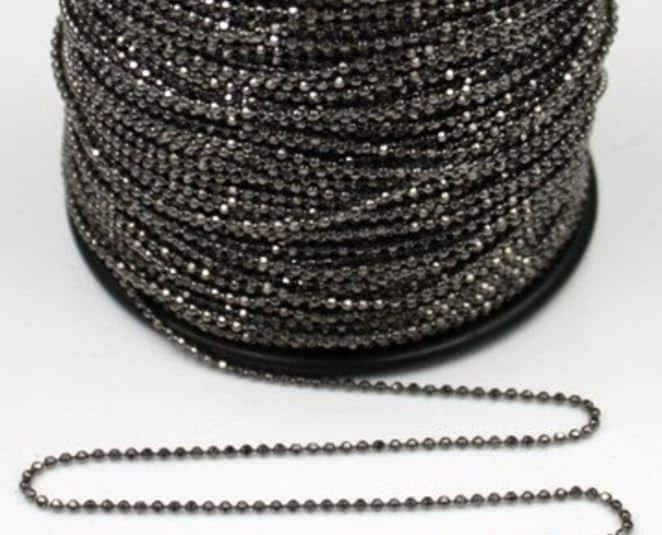 3 Ft Sample Facet Ball Chain wt FREE 5 pcs of Connectors - 1.5mm - Antique Brass/Copper/Rhodium/Gunmetal/Silver/Rose Gold Bulk Chain - 15DC