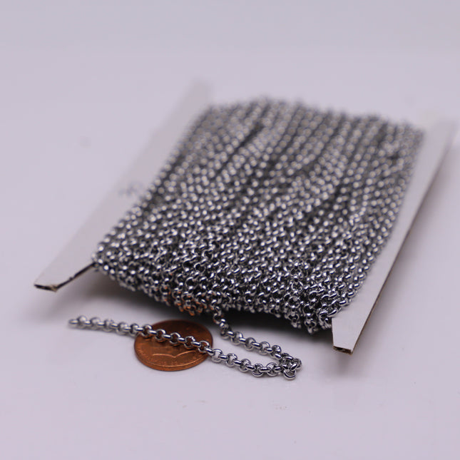 3 feet Stainless Steel ROLO chain Surgical 316L Sturdy Rolo chain bulk chain - 3.2mm - Bulk Chain Necklace Wholesale DIY - ST30BL
