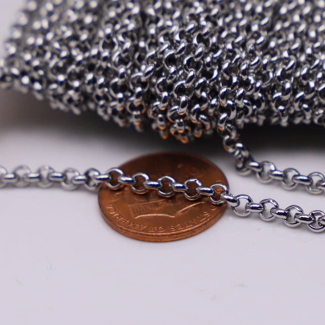 10 feet Stainless Steel ROLO chain Surgical 316L Sturdy Rolo chain bulk chain - 3.2mm - Bulk Chain Necklace Wholesale DIY - ST30BL