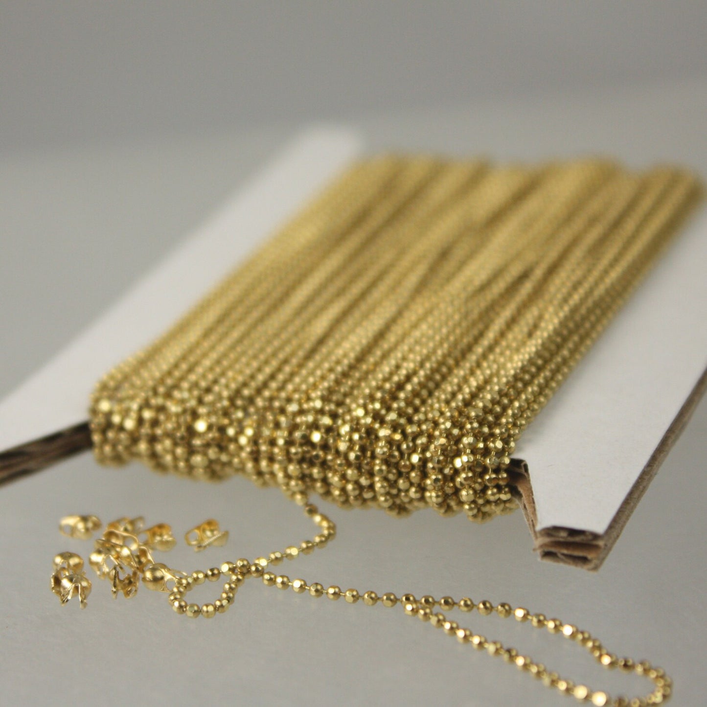 raw Brass Ball Chain Bulk, 32 ft. spool of FACET micro ball chain - 1.2mm ball w/ FREE 10 connectors (crimp) - 12DC