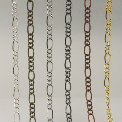 Rhodium Plated Figaro Chain Bulk, 10ft. Spool of Antique Silver SOLDERED Chain Facet Sturdy figaro chain 1.8mm - Necklace - 1.8FIGARO
