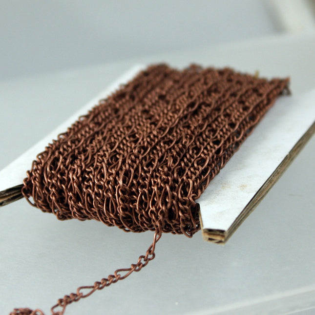 100 feet Antique Copper FIGARO Chain bulk chain - 2.9mm SOLDERED Link - Sturdy figaro chain -  2.9FIGARO