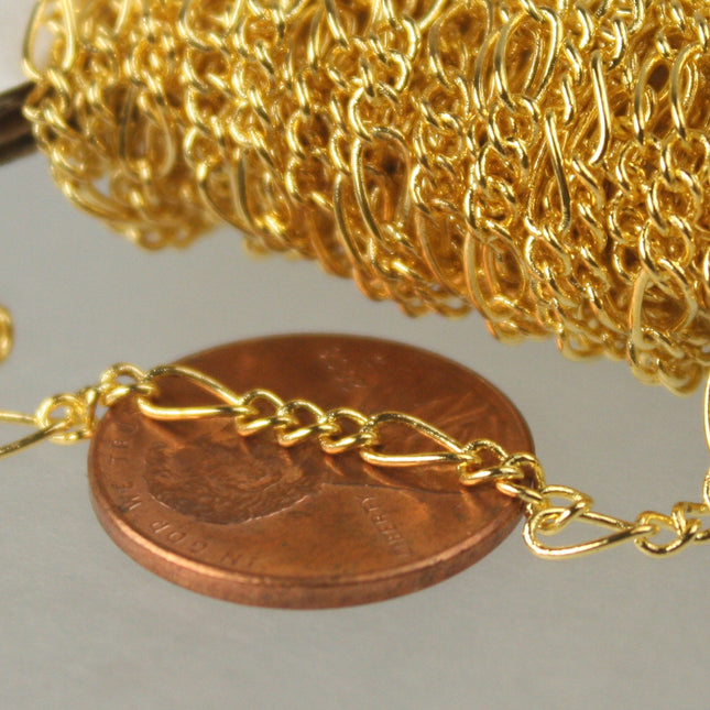 Gold Plated Figaro Chain Bulk Chain, 32 Ft Spool of Sturdy SOLDERED figaro chain - 2.9mm -   Wholesale DIY Chain - 2.9FIGARO