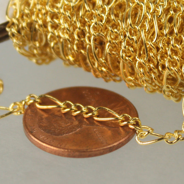 100 feet of Gold Plated Figaro Chain Bulk Chain - Sturdy SOLDERED figaro chain - 2.9mm -   Wholesale DIY Chain - 2.9FIGARO