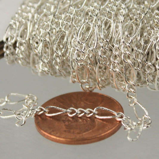 Sterling Silver Plated Figaro Chain Bulk Chain, 32 Ft Spool of Sturdy SOLDERED figaro chain - 2.9mm -   Wholesale DIY Chain - 2.9FIGARO