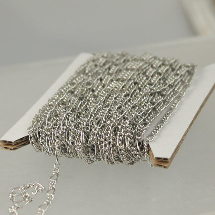 32 feet of Rhodium Plated Figaro Chain Bulk Chain - Antique Silver Sturdy SOLDERED figaro chain - 2.9mm -   Wholesale - 2.9FIGARO