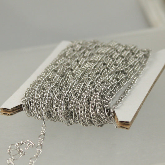 100 feet Spool of Rhodium plated SOLDERED Sturdy figaro chain 2.9mm - Ship from USA California - 2.9FIGARO