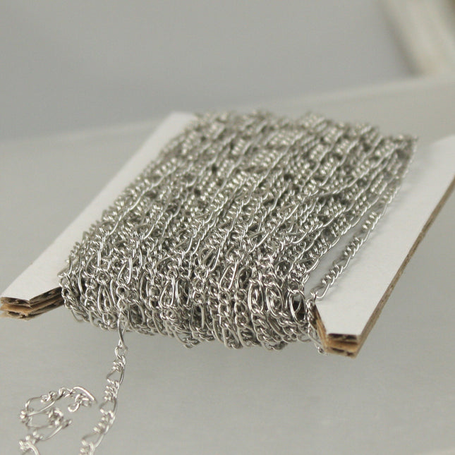 100 feet Spool of Rhodium plated SOLDERED Sturdy figaro chain 2.9mm - 2.9FIGARO