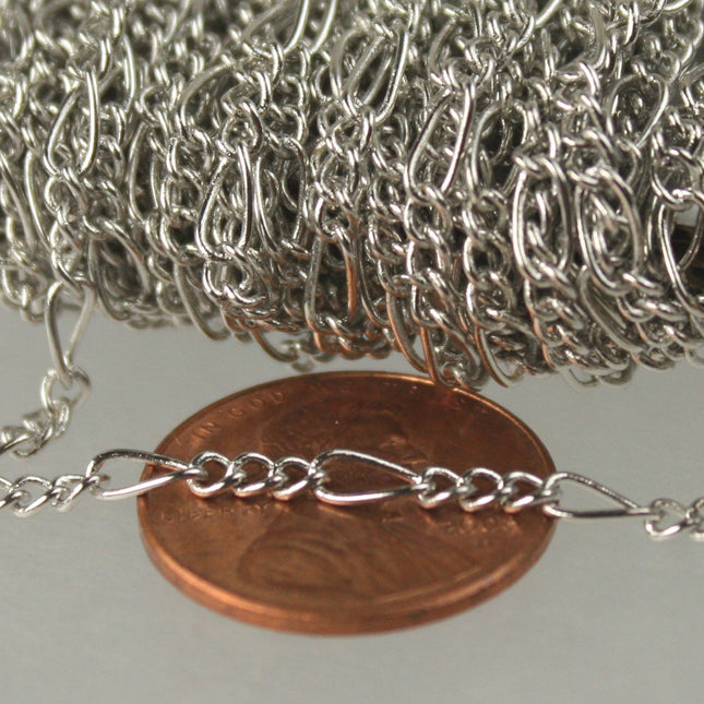 100 feet Spool of Rhodium plated SOLDERED Sturdy figaro chain 2.9mm - 2.9FIGARO