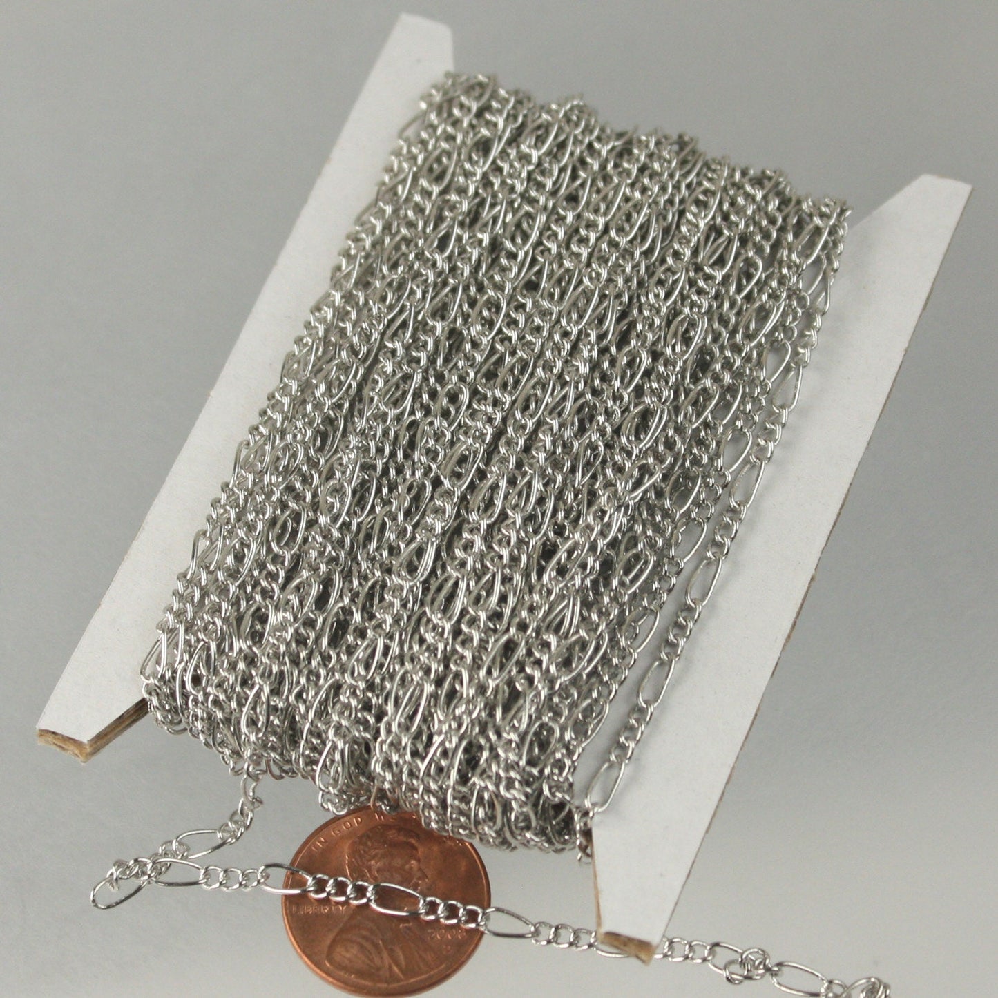 100 feet Spool of Rhodium plated SOLDERED Sturdy figaro chain 2.9mm - Ship from USA California - 2.9FIGARO