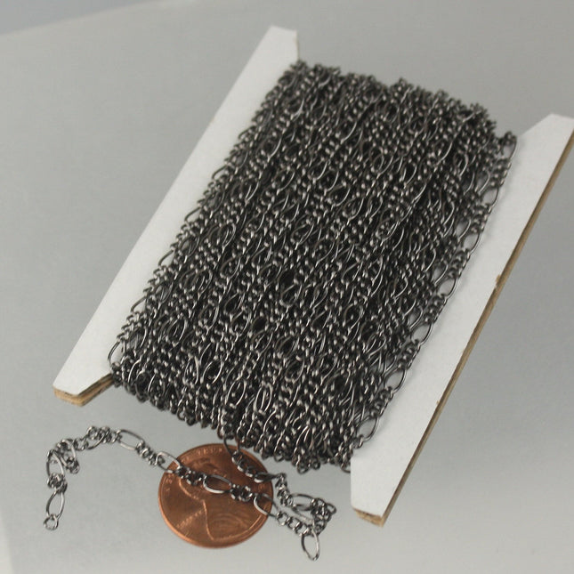Gunmetal Figaro Chain Bulk Chain, 32 Ft Spool of Sturdy SOLDERED figaro chain - 2.9mm -  Chain  Wholesale Chain DIY Chain - 2.9FIGARO