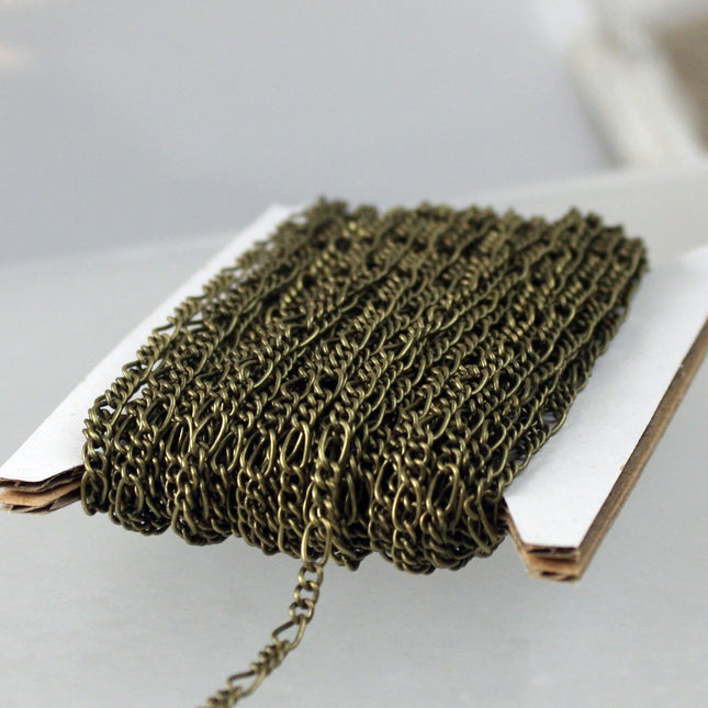 Antique Bronze Chain Bulk Chain, 100 ft Spool of Antique Brass Sturdy figaro chain 2.9mm,Soldered  Chain  Wholesale - 2.9FIGARO