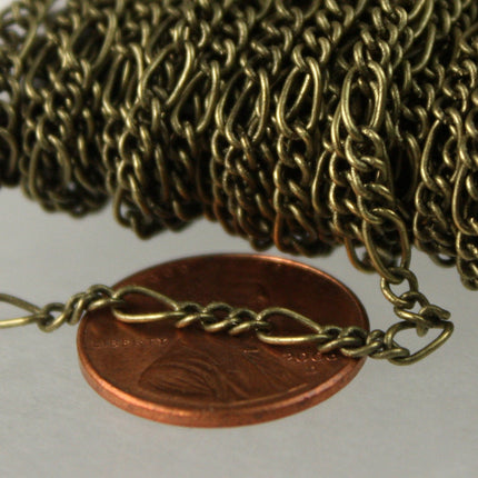 Antique Bronze Chain Bulk Chain, 100 ft Spool of Antique Brass Sturdy figaro chain 2.9mm,Soldered  Chain  Wholesale - 2.9FIGARO