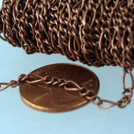 Antique Copper Chain bulk chain, 32 Ft Spool of SOLDERED Chain Sturdy figaro chain 2.9mm - Necklace Wholesale Chain DIY Chain Bulk Chain