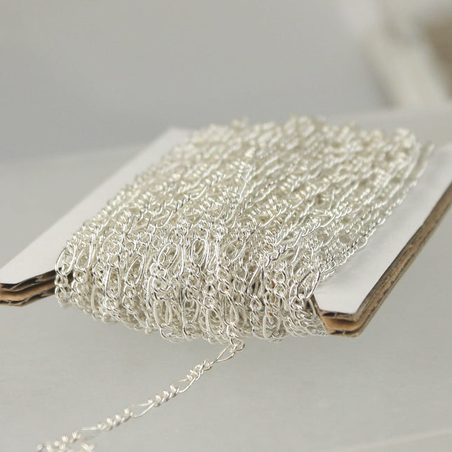 Sterling Silver Plated Figaro Chain Bulk Chain, 32 Ft Spool of Sturdy SOLDERED figaro chain - 2.9mm -   Wholesale DIY Chain - 2.9FIGARO