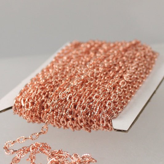 ATC Anti Tarnishing Coating Bright/Shinny Copper Plated Textured Cable Chain - 3/12/32/50 Feet - 4X3mm unsoldered link bulk chain - ATC43TEX