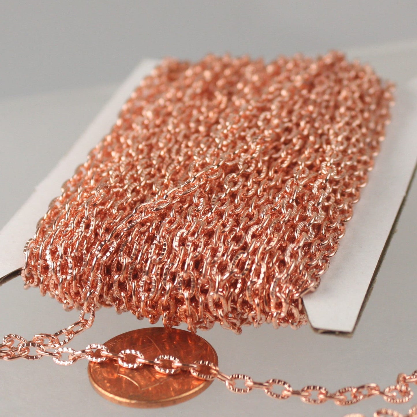 ATC Anti Tarnishing Coating Bright/Shinny Copper Plated Textured Cable Chain - 3/12/32/50 Feet - 4X3mm unsoldered link bulk chain - ATC43TEX