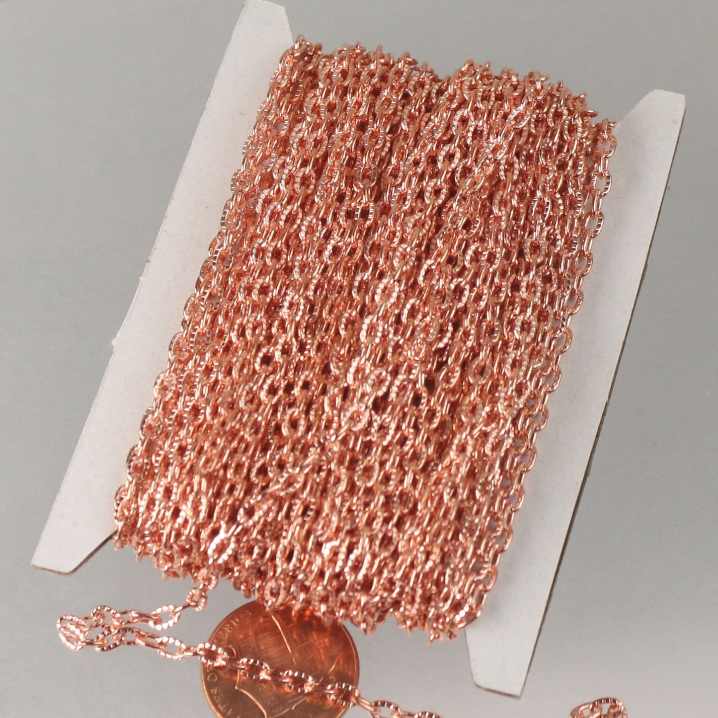 ATC Anti Tarnishing Coating Bright/Shinny Copper Plated Textured Cable Chain - 3/12/32/50 Feet - 4X3mm unsoldered link bulk chain - ATC43TEX