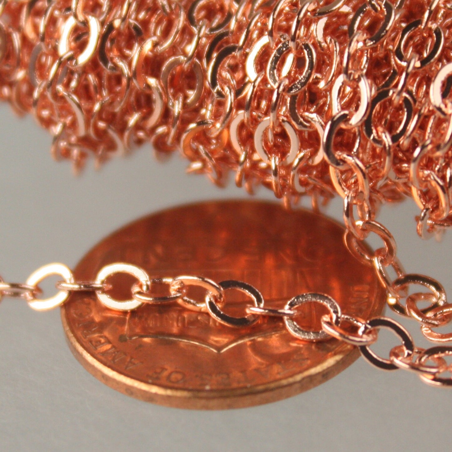 Sample 3 ft spool of Bright Copper Flat Soldered Cable Chain 3.4x2.9mm - 3429F-BC