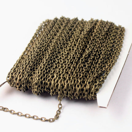 12 ft of VINTAGE style Antique Brass finished Textured Cable Chain - 4X3mm unsoldered link - 43TEX