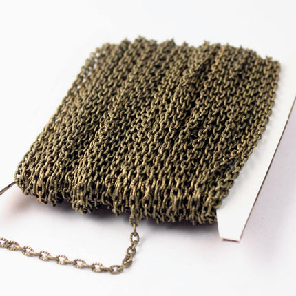 32 ft of VINTAGE style Antique Brass finished Textured Cable Chain - 4X3mm unsoldered link - 43TEX